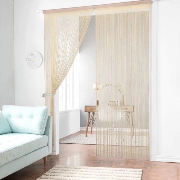 NEW! Set of 2 Decorative Beige String Panels (42”x96” each) - Picture 2 of 7